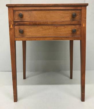 Two-drawer end table with Hepplewhite-style tapered leggs and bellflower inlay