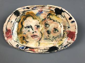 Oval Platter with Femme and Cat