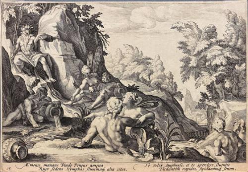 The River God Peneus Surrounded by Other Divinities, from the book Metamorphoses by Ovid, book 1, plate 15
