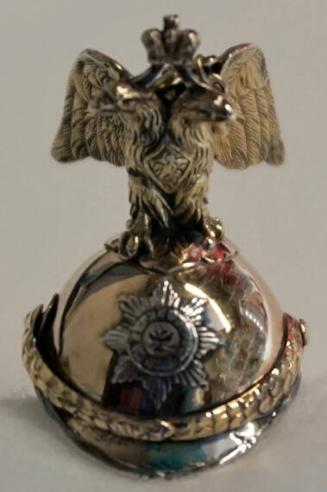 Golden charm/locket in the form of a full-dress helmet of the Chevalier Guards with photo of Prince Sergei Sergeevich Belosselsky-Belozersky