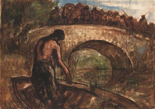 Title Unknown (Man in boat by bridge)