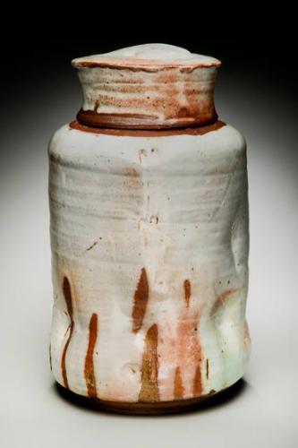 Covered jar, shino glaze