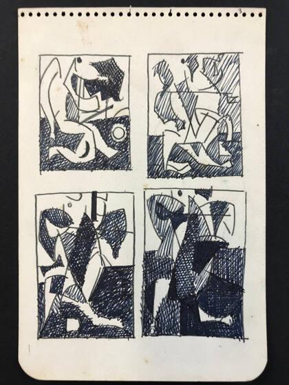 Sketch from notebook of cubist images.
