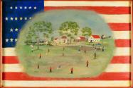 Baseball Scene on American Flag