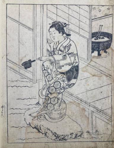 Girl Sitting On A Veranda With A Dinner In Her Hand