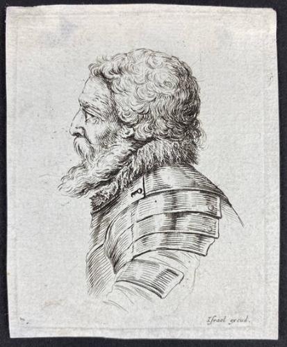 Bust of a bearded soldier wearing armor, Plate 7 from Various heads and figures (Diverses têtes et figures)