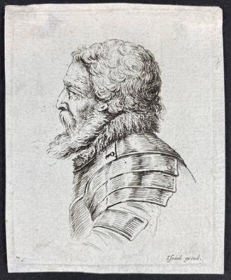 Bust of a bearded soldier wearing armor, Plate 7 from Various heads and figures (Diverses têtes et figures)