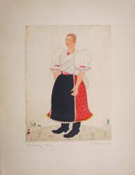 Etching from Hungary; Hongarie; Ungar; Ungheria or Magyar népviseletek; 8 eredeti kézzel szinezett rézkarc Pekáry Istvántoól [Hungarian peasant costumes; 8 original hand-colored etchings from István Pekáy]
