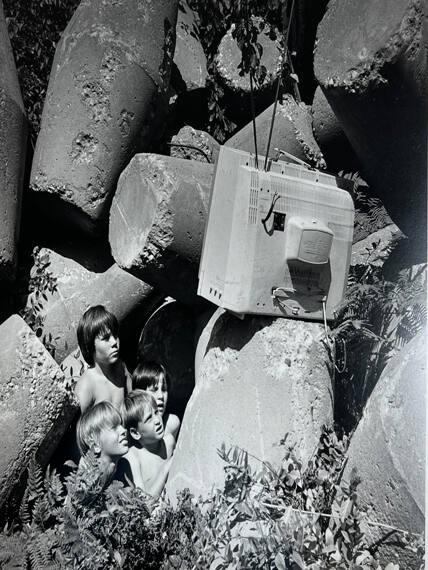 Children Watching TV at the East Hampton Dump, NY
