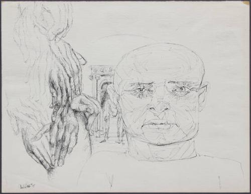 untitled (Depiction of the Head of a Man with Multiple Hands to the Left)