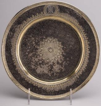 Silver plate with coat of arms and floral decoration