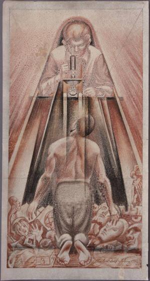Triumph of Scientific Training Over Charlatanism, Study for Mural Panel with Kneeling Figure