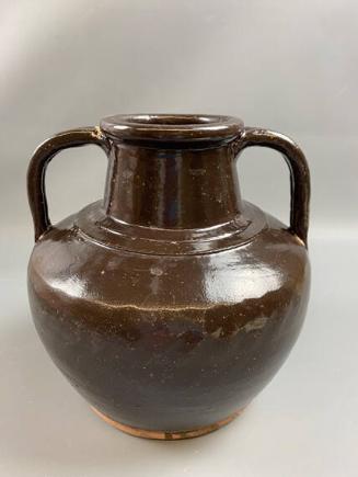 Brown Black Glazed Jar with Handles