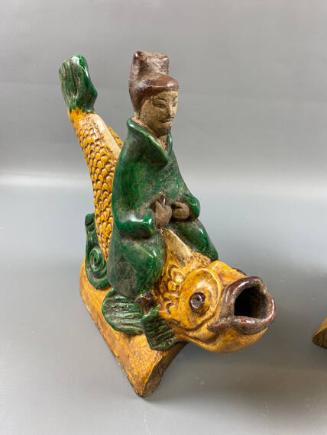 Roof Tile with Figure Riding a Carp
