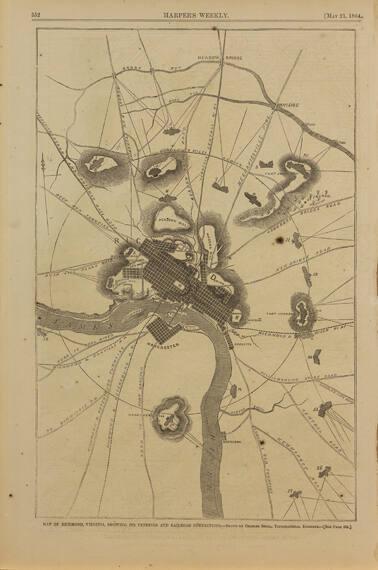 Recto: Map of Virginia showing it's Defenses and Railroad Connections
Verso: Map of Virginia showing the Military Operations of General's Grant and Butler
published by Harper's Weekly, May 21, 1864