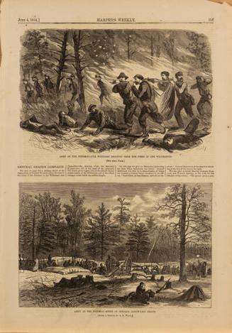Top: Army of the Potomac - Our Wounded Escaping from the Fires in the Wilderness
Bottom: Army of the Potomac - Scene of General Sedwick's Death
published by Harper's Weekly, June 4, 1864