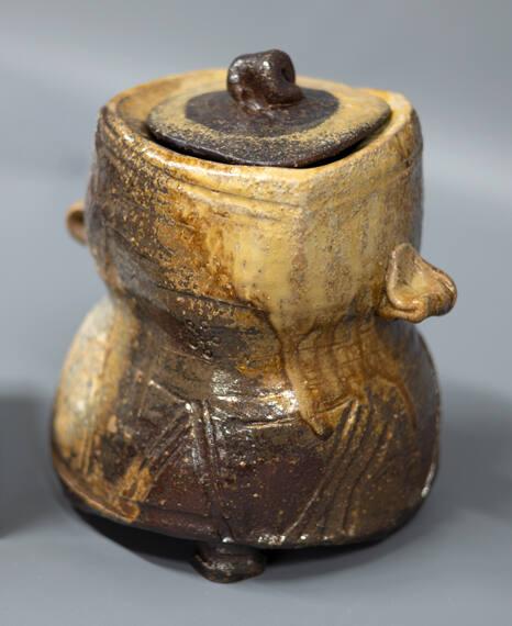 untitled (Columnar eared jar with cinched waist and lid)