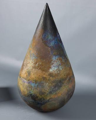 untitled (Tear drop shaped sculpture with iridescent glaze, metal-like finish)