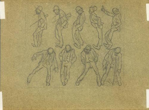 Untitled drawing of nine images of intoxicated man