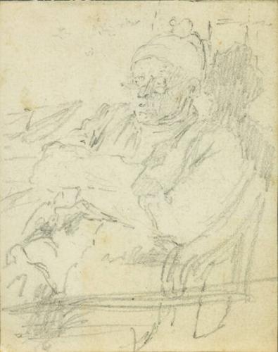 Untitled drawing of old man seated in chair