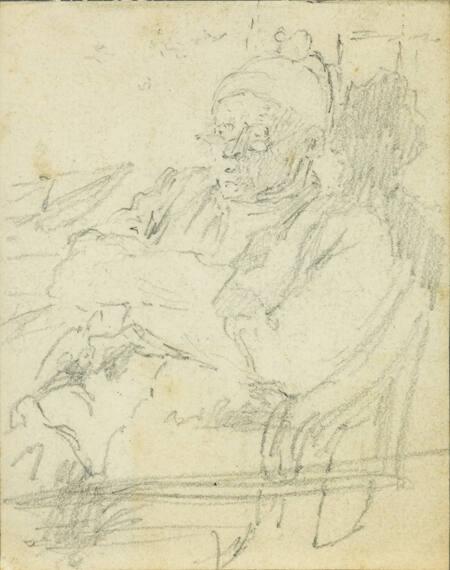 Untitled drawing of old man seated in chair