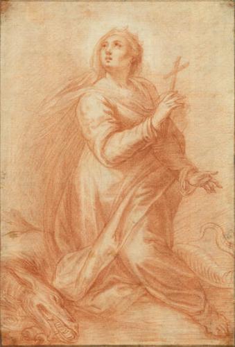 Female saint or Virgin with dead dragon or serpent, possibly Saint Margaret the Virgin