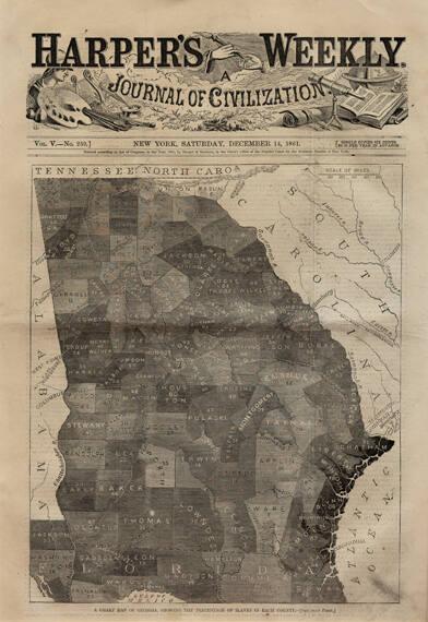 A Chart Map of Georgia, Showing the Percentage of Slaves in Each County, from Harper's Weekly