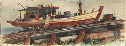 untitled (Drawing of boat at dock)