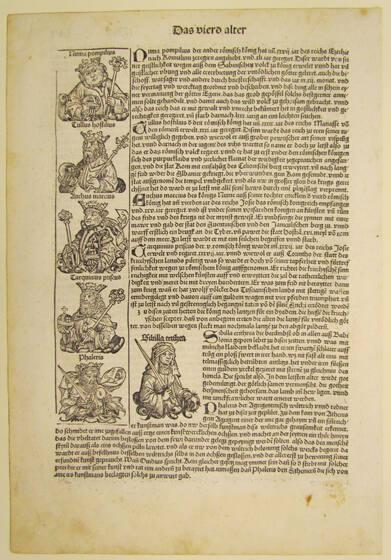 Book page from The Nuremberg Chronicle, illustration of the second king to the fifth king of Rome (verso: mythological geneaology of the founding of Rome to the first king of Rome, Romulus)