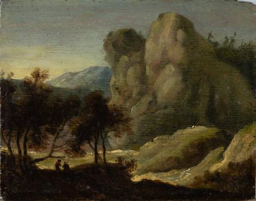 untitled (Landscape with river and two figures)