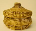 Gullah coil basket with cover studded with seven pine needle knots