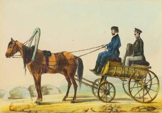 untitled (Coachmen and his horse with his fare in a carriage)