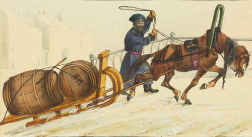 untitled (Man Driving Horse Pulling Sled with Cargo Uphill)
