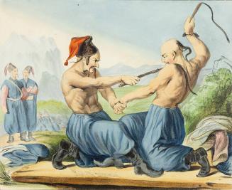 untitled (Two men wrestling as two men watch)