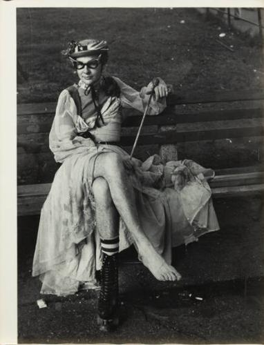 untitled (man in drag on bench in park)