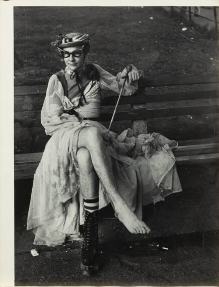 untitled (man in drag on bench in park)