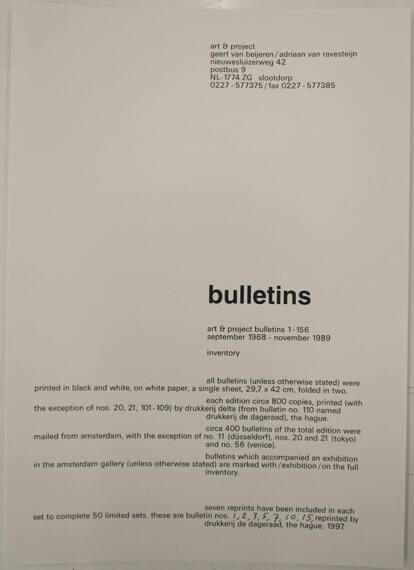 Art & Project Bulletins 1-156