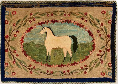 Hooked rug with horse