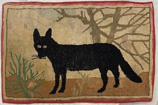 Hooked rug with black fox
