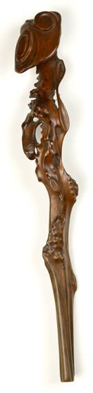 Chinese Root Ruyi Staff with Head of Lingzhi, Plain, with Cloud Top for Scholar