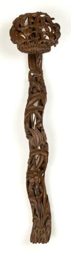 Chinese Ruyi of Pierced Work with Bamboo Leaves and Pomegranates, Head of Lingzhi Form