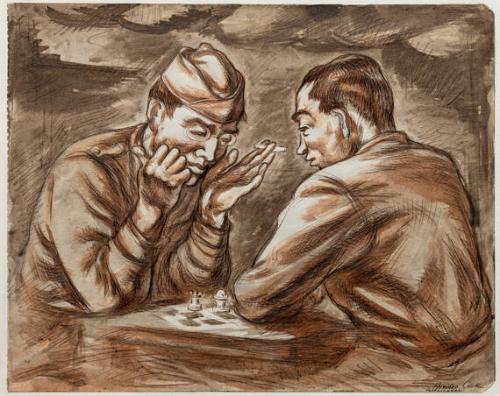 Guadalcanal, Chess Players, from 13 Sketches, Camp and Transport