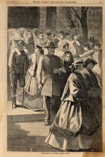 Thanksgiving Day -- The Church Porch (from Frank Leslie's Illustrated Newspaper December 23, 1865)
