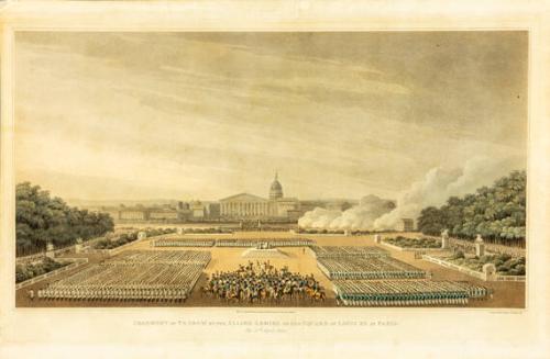 Military Parade in Paris of the United Forces Russian, Prussia and Austria after their victory in the Battle of Paris in 1814