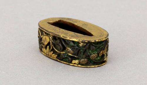 Cricket and Praying Mantis with Bamboo Motif Throat Sword Guard (Kuchi-gane)