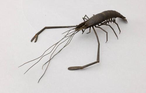 Japanese Okimono of Articulated Bronze Crayfish, Chiseled and Assembled
