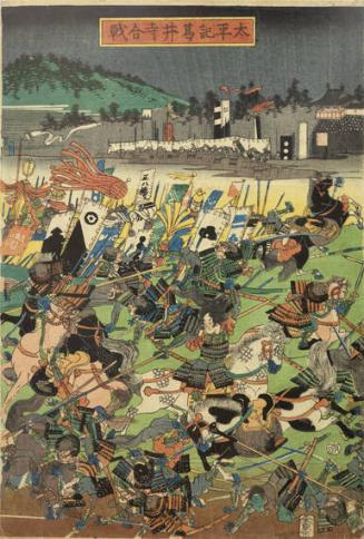 Japanese Triptych Depicting Samurai in Kumumoto Castle