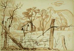 untitled (Rockbridge Baths with barn and fence)