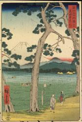 Fuji on the left of the Tōkaidō Road, from Thirty-six Views of Mt. Fuji