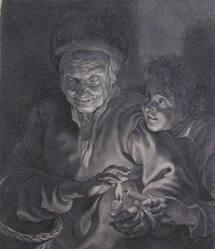 Old Woman and a Boy with Candles